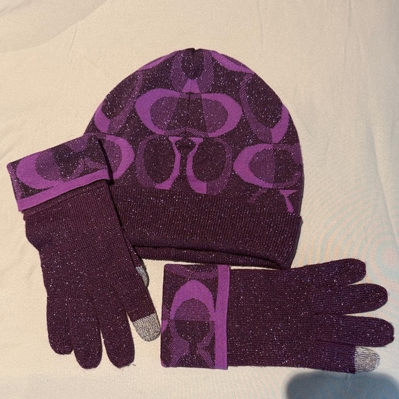 Coach Accessories - Coach Purple Gloves & Hat Set